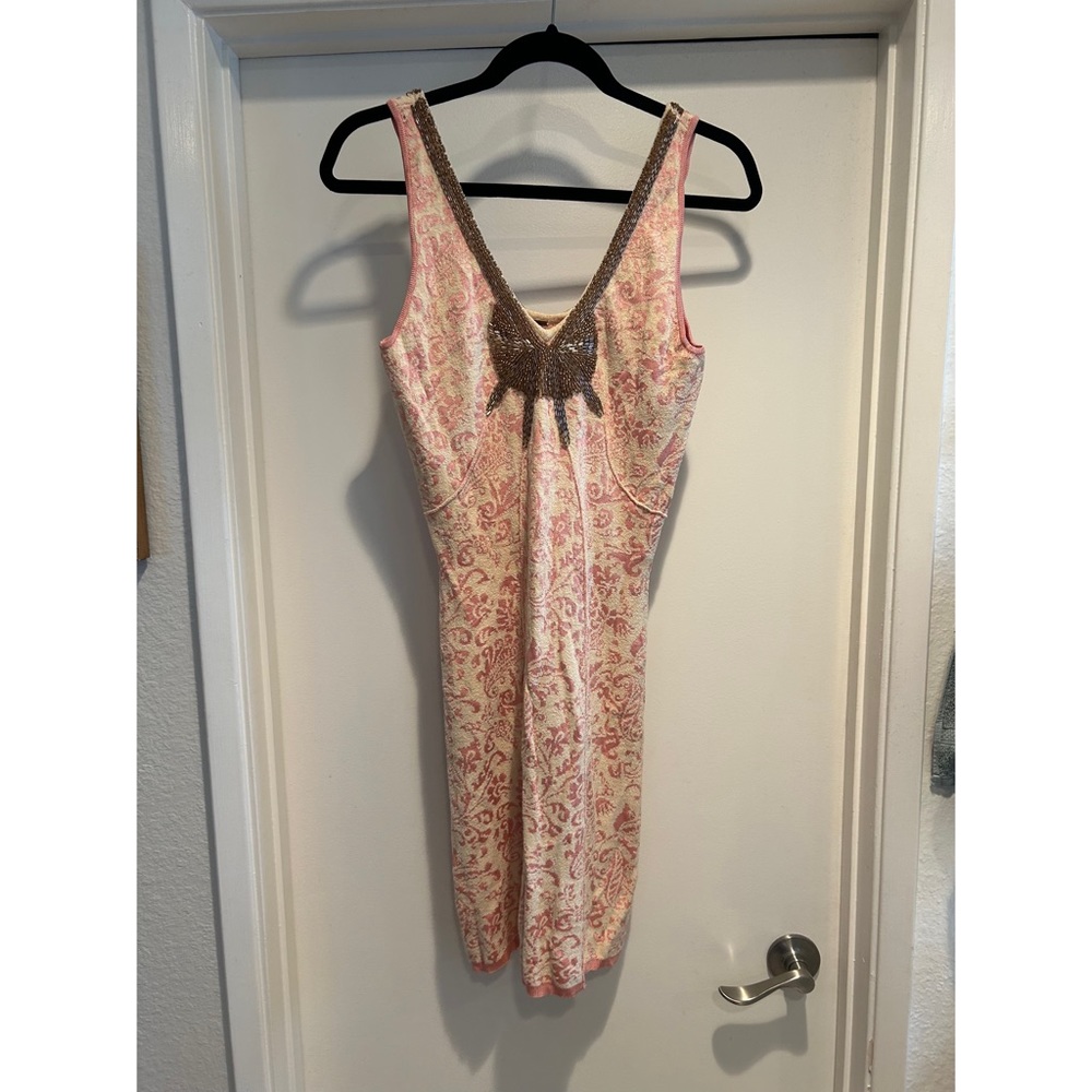 Pink Terrycloth Fitted Beaded Dress